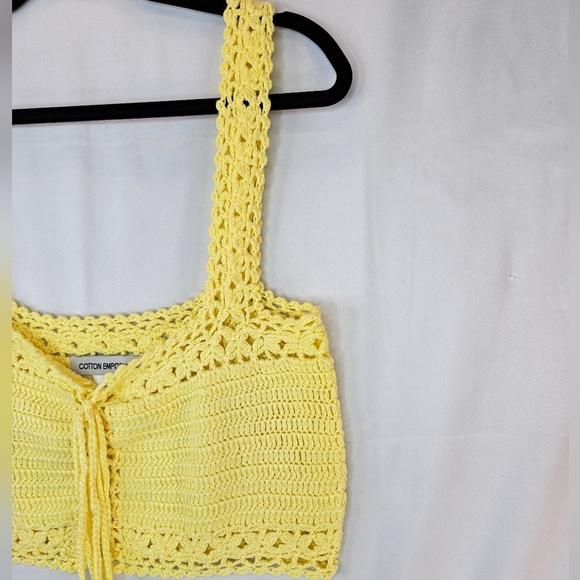 Cotton Emporium Womens Yellow Knit Cropped Top Sz XL Lace up Front Boho Beachy - Picture 5 of 10